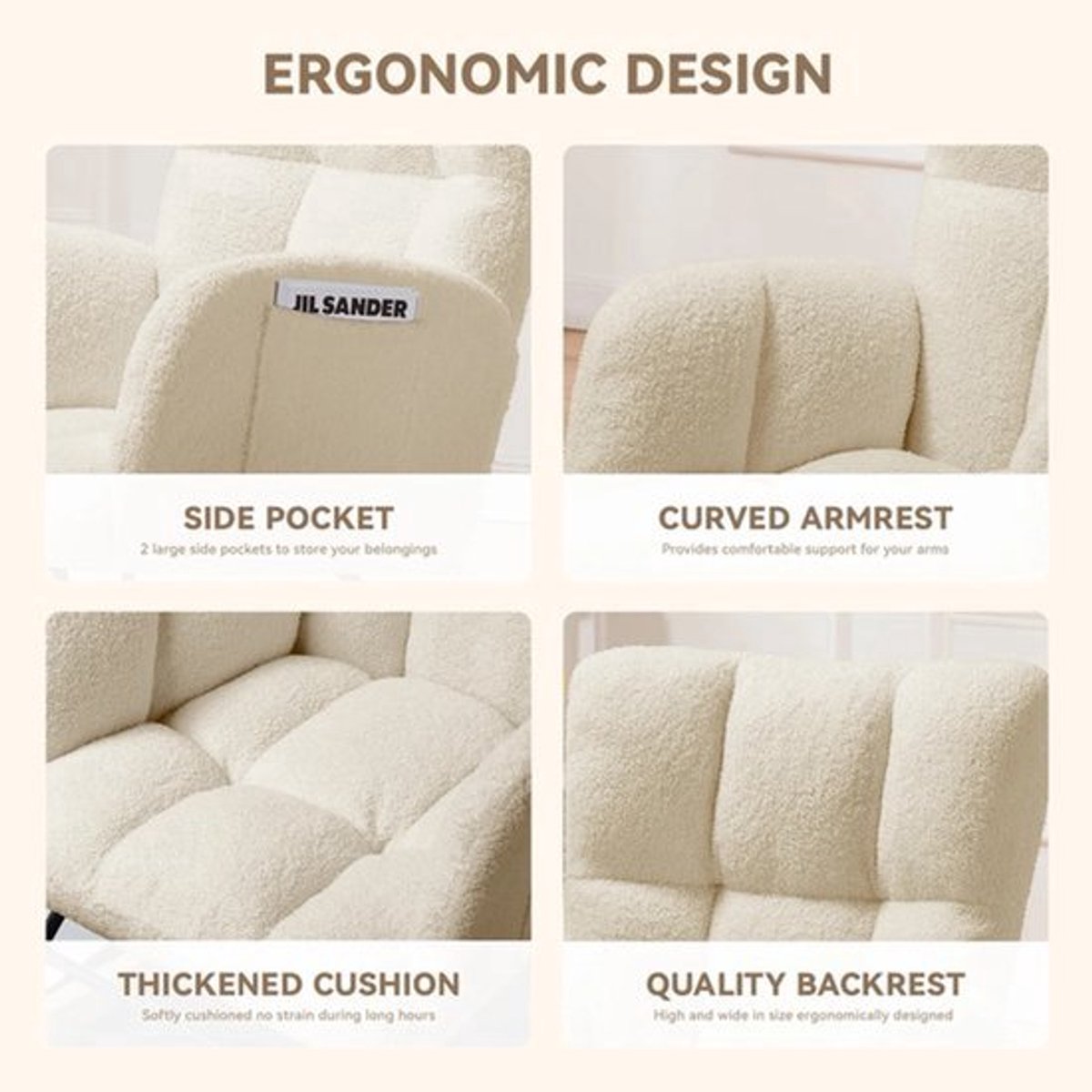 Schommelstoel – Relaxstoel – Fauteuil – Voedingsstoel – Loungestoel – Beige Teddy Stof – E