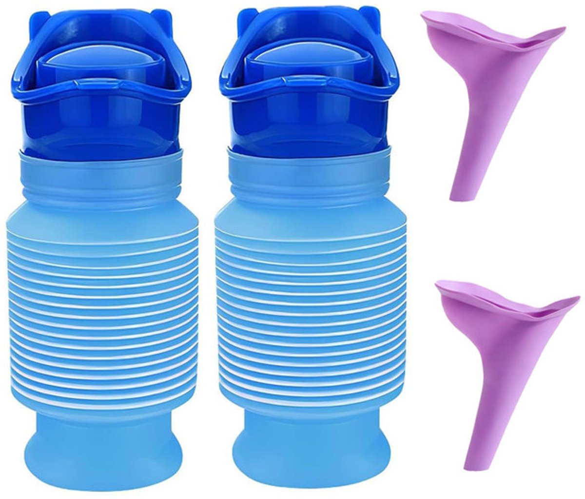 2-delig noodtoilet - Draagbaar campingtoilet - Herbruikbaar - Urinoir - Unisex - Reisurinoir met trechter voor in de auto - 750 ml - Blauw - PE