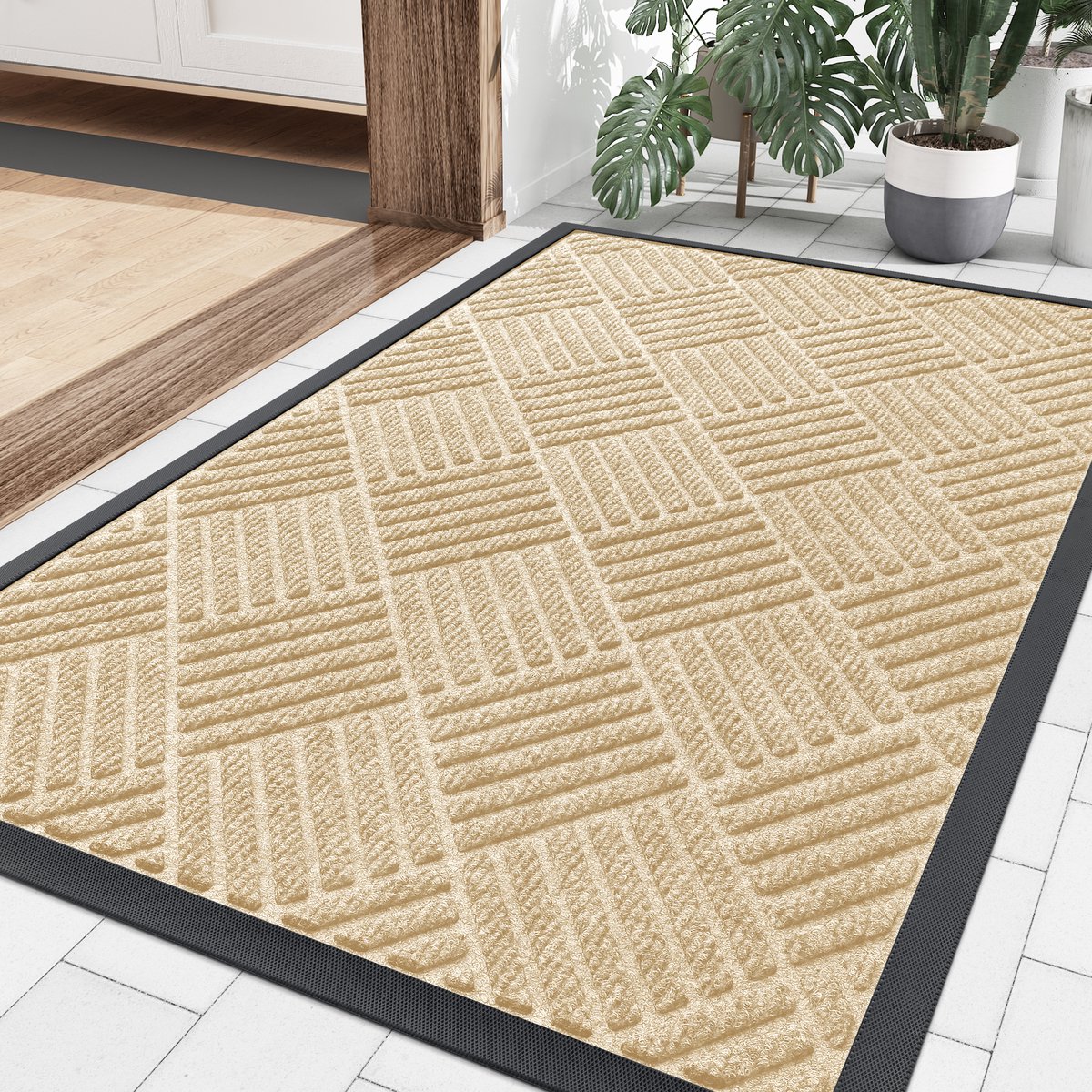 Olanly - Deurmat - Binnen- en buitengebruik natuurlijke rubberen deurmat - Anti-slip en vuilafstotend - 60x90 cm - Beige