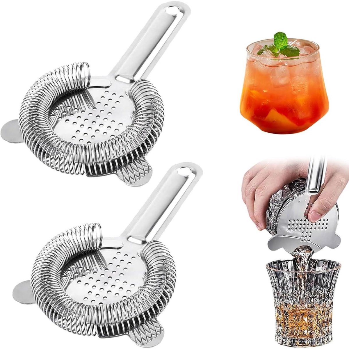 GELLDG Cocktailzeef van roestvrij staal – 2-delige set – Cocktailaccessoires – Ijszeef – Fijnmazig – Past op alle cocktailshakers – Baraccessoires
