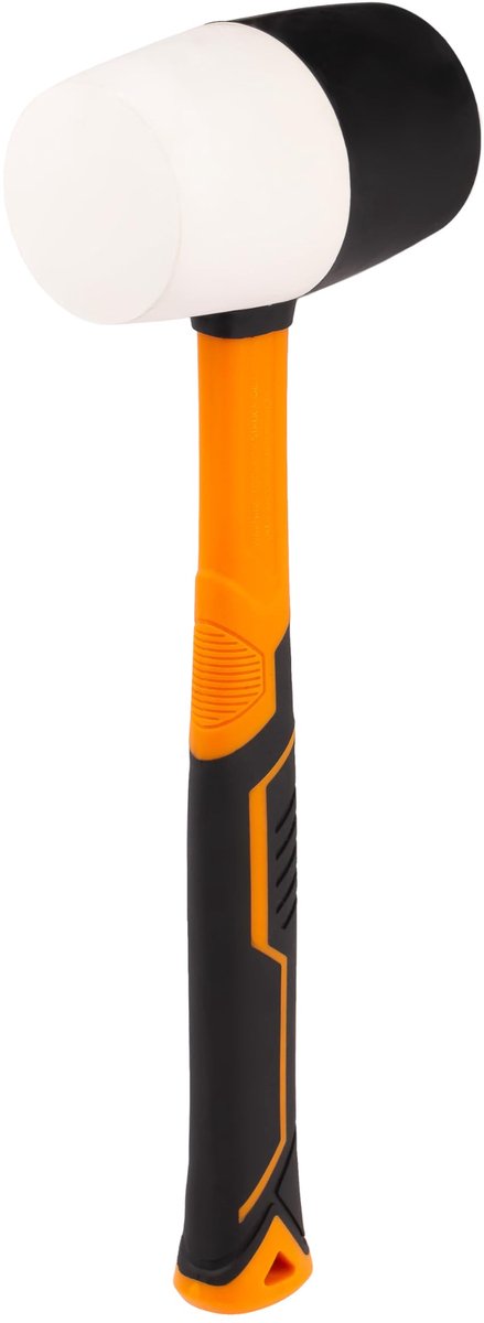 SnelShoppen - Rubberen Hamer 680 g - Ø 65 mm - Wit Zwart - Antislip Glasvezel Handvat - Montagehamer Dubbele Kop - Bestratinghamer met Zachte Slagkopp