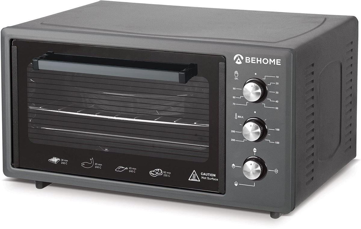 SnelShoppen - Elektrische oven 48 liter, zelfreinigend met binnenverlichting, temperatuur tot 320 °C, dubbel glas, hittebestendig, 2 bakvormen en 1 ro