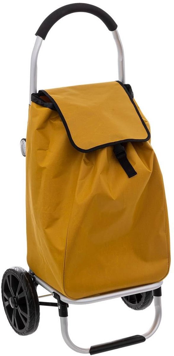 SnelShoppen - Opvouwbare Boodschappentrolley van Aluminium met 2 Wielen, Grote Capaciteit van 51L, Mosterdgeel - Ideaal voor Boodschappen, Camping en