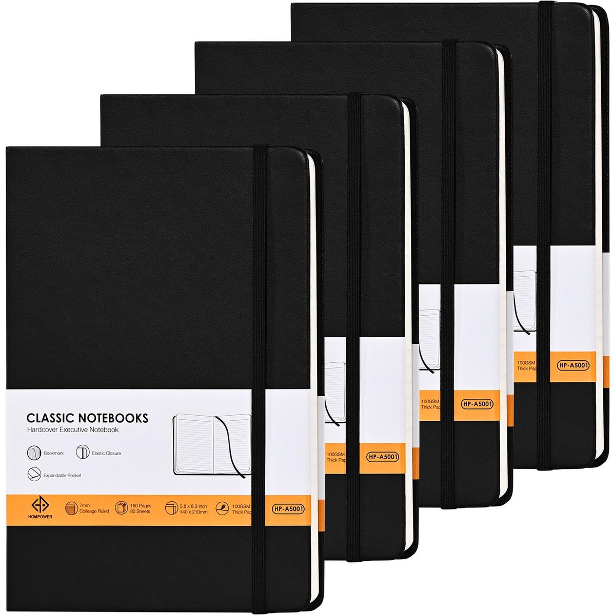 SnelShoppen - Gelinieerde Notebookdagboeken A5 Formaat - 14 x 21 cm - 160 Pagina's - Harde Kaft - Zwart - 4 Stuks - Ideaal voor Notities en Plannen