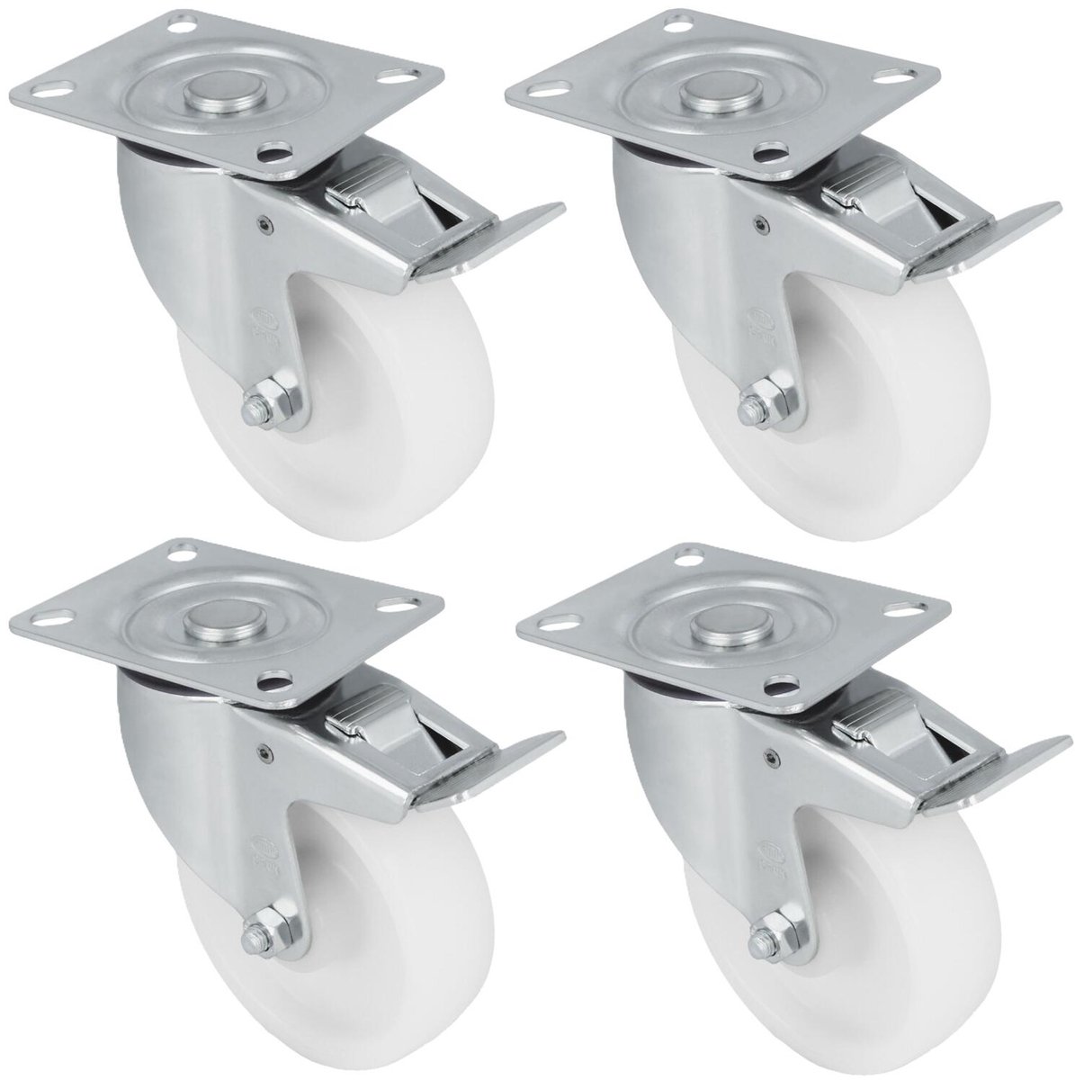 AMIG zwenkwiel/transportwiel - 4x - D125mm - met rem - nylon - 230kg draagvermogen - wit