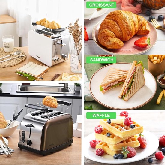 1 Stuk RVS Toaster Hot Rack met Keuken Tang en 2 Transparante Haken voor Brood, Toast en Pannenkoeken in de Keuken — afbeelding 3
