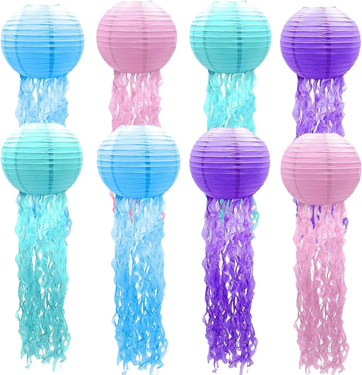 SnelShoppen - 8 Stuks Papieren Jellyfish Lantaarns, Feestdecoratie, Meerkleurig, Zeethema Verjaardagsdecoratie, Lichtgewicht, Creatief Versieren voor