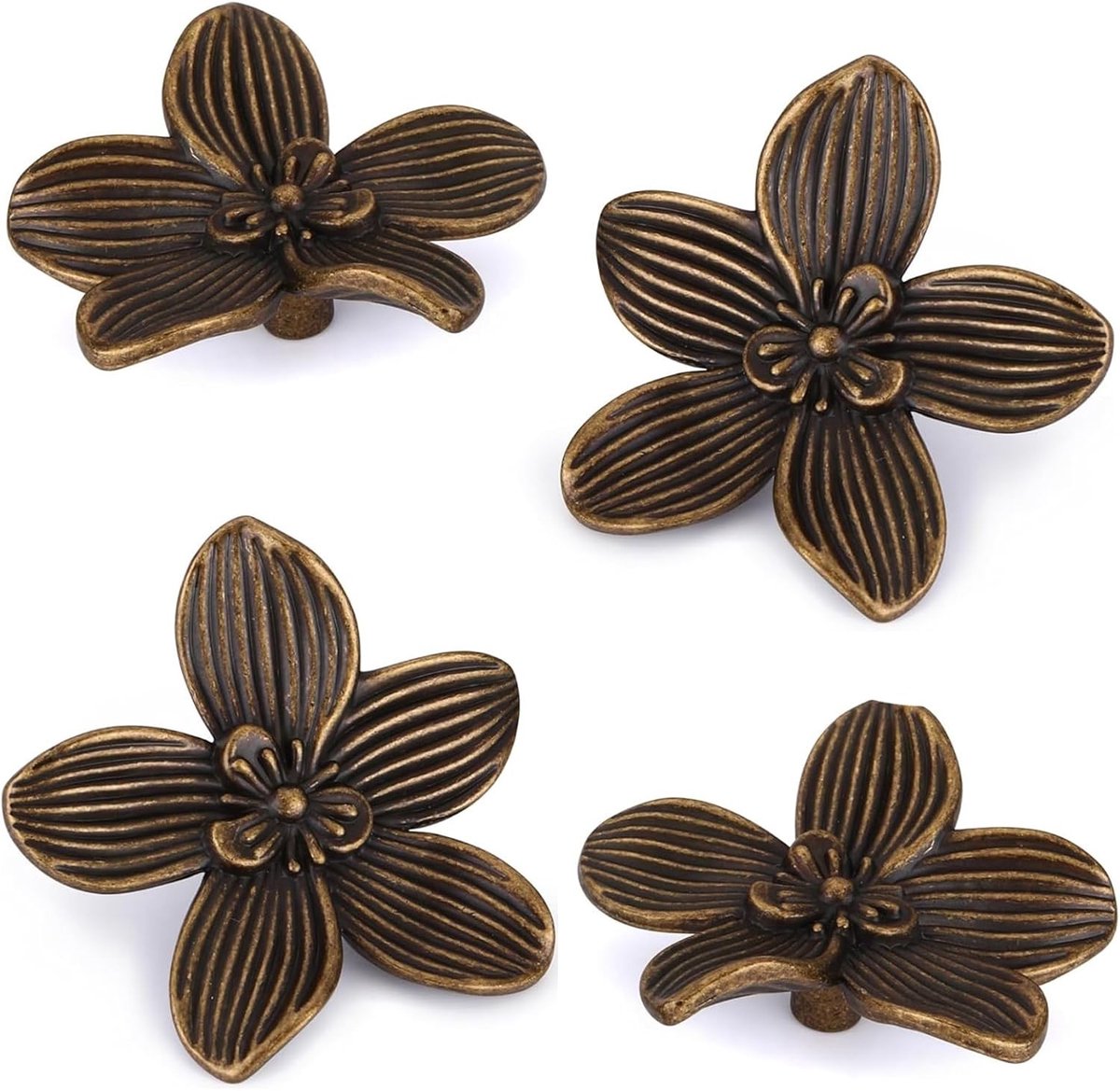 Vintage Kastdeurgrepen - 4 Stuks Antieke Zink Legering Bloemknoppen voor Keuken, Kasten en Laden