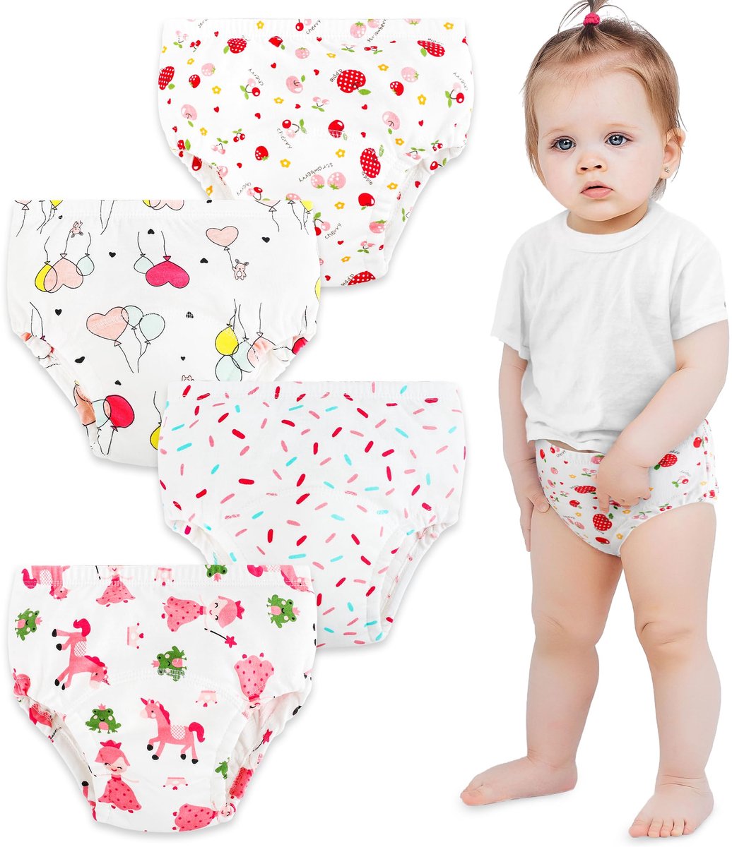 SnelShoppen - UNIFMILY Trainingsbroek voor Meisjes 2-6 Jaar - 4 Stuks Potjestraining Ondergoed - Wasbaar en Herbruikbaar - Roze - Ideaal voor Thuis en