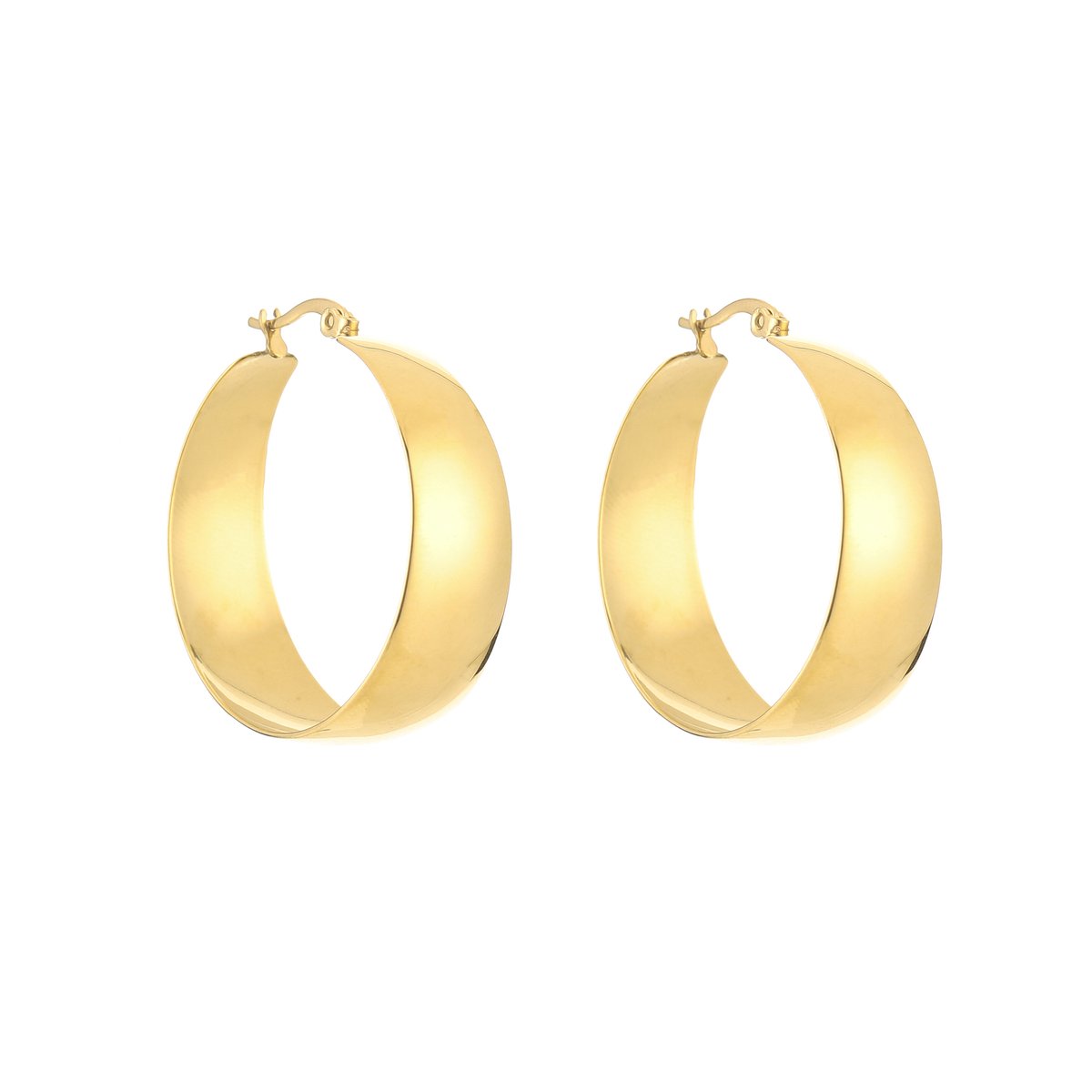 Stainless Steel Wide Flat Band Hoops – Luxe Statement Oorringen – RVS - Goud