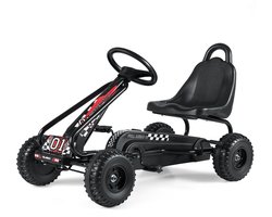 COSTWAY Gokart met verstelbare zitting, skelter met handrem, trapauto tot 30 kg belastbaar, pedaal gocart, pedaalvoertuig, kindervoertuig voor kinderen vanaf 3 jaar (zwart)