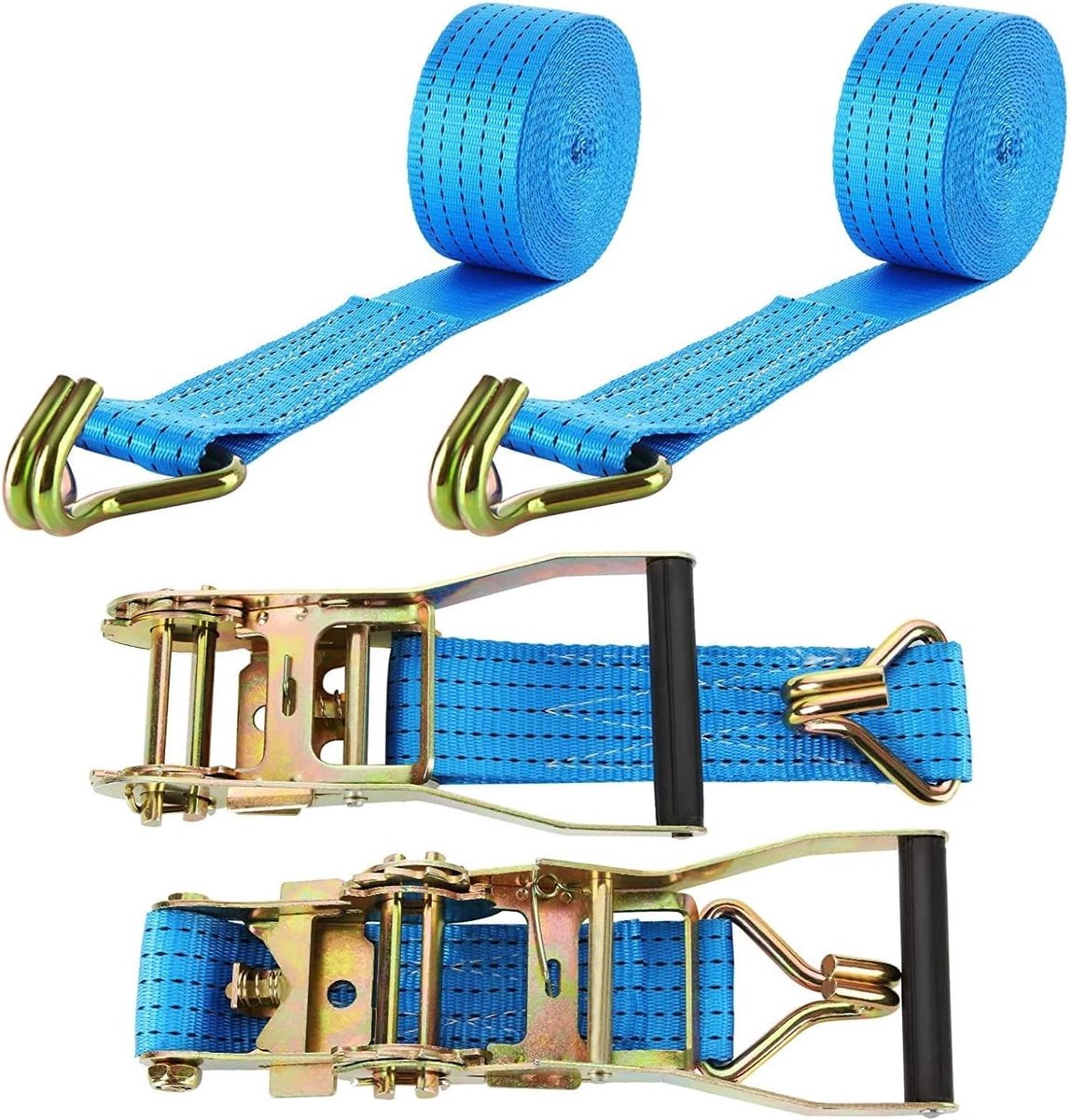 2 Stuks Lashing Straps met Ratchet Blauw 6m 50mm | Ideaal voor Motor, Aanhanger en Transport, Sjorbanden, Spanriemen en Ratelriemen van Polyester