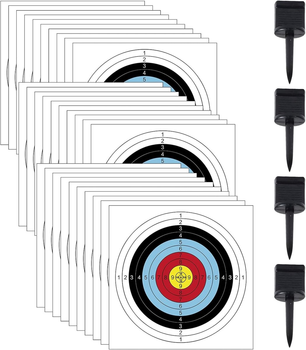 Archery Target Discs - 30 Papieren Doelen, Rood, Vierkant, Ideaal voor Boogschieten en Training