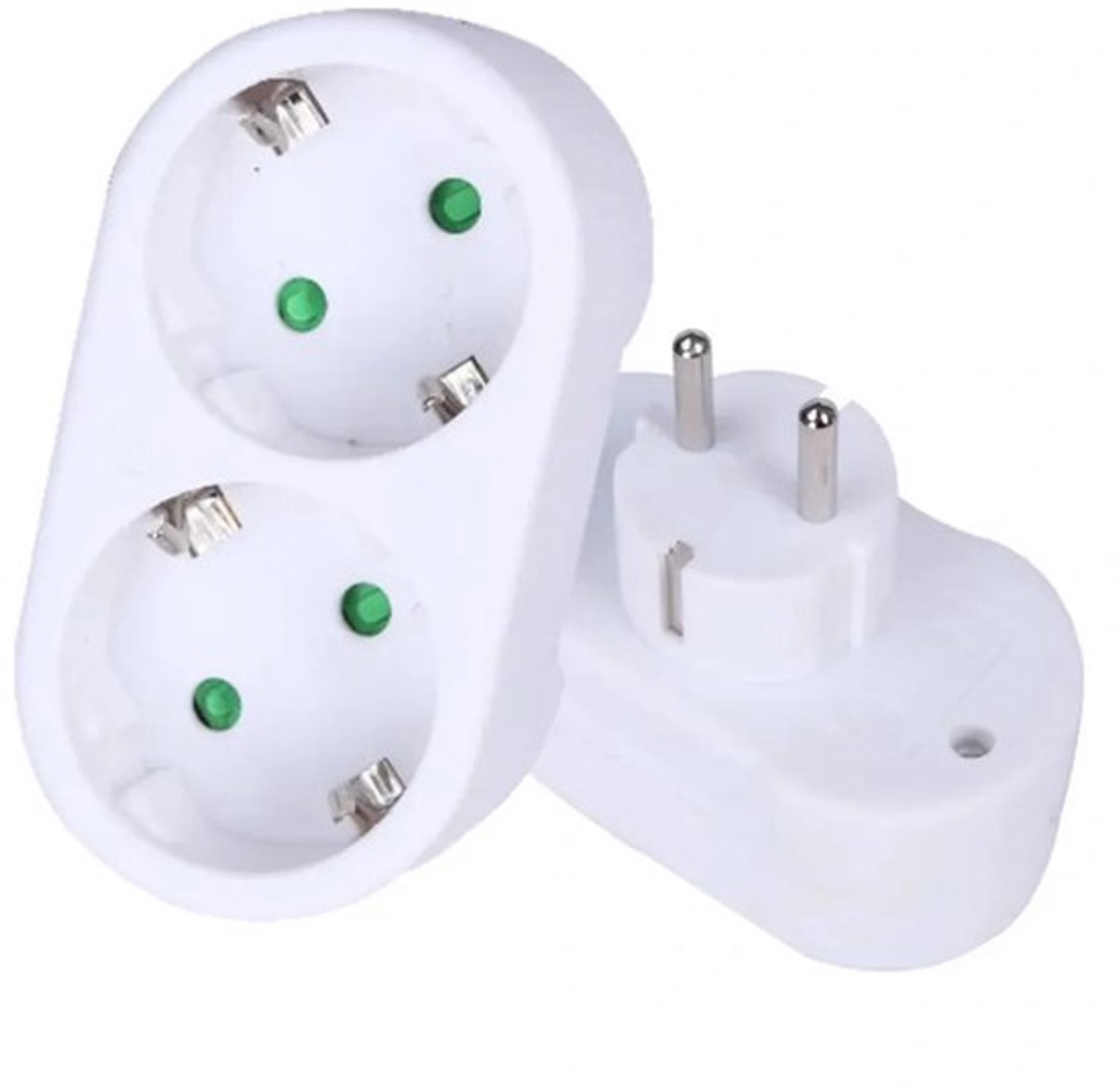 2-voudige stekkerdoosadapter, ronde stekkerdoosadapter met 2 stopcontacten, 2-voudig aardingsstopcontact, aardingsstopcontactadapter