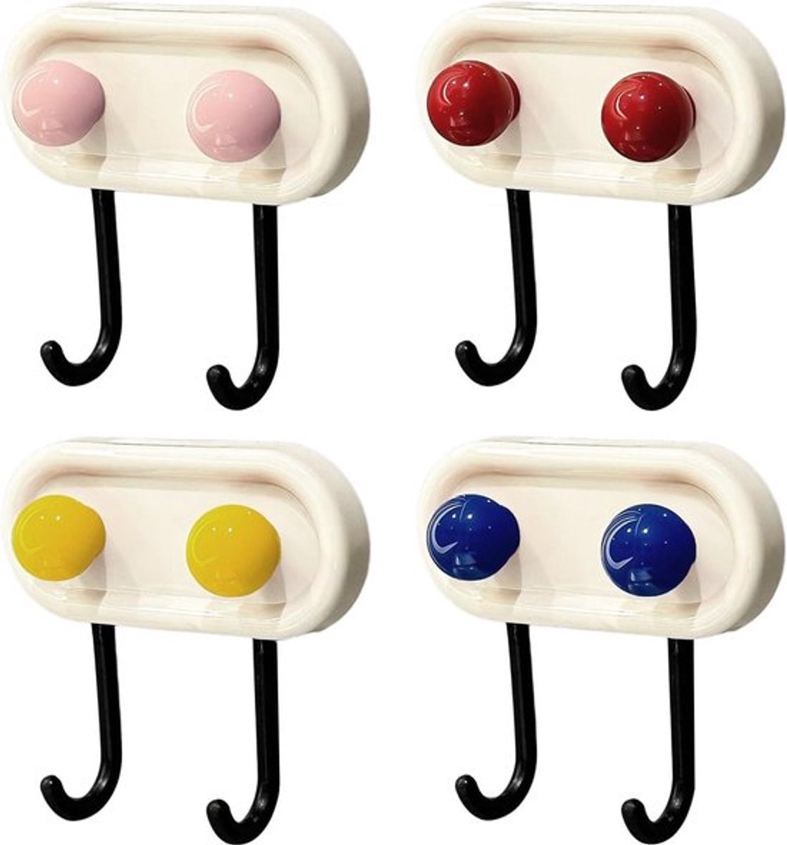 Set van 4 Kleurige Zelfklevende Haken voor Kleding, Badkamer en Keuken - Geen Boren Nodig, Ideaal voor Handdoeken en Badjassen aan Wand of Deur