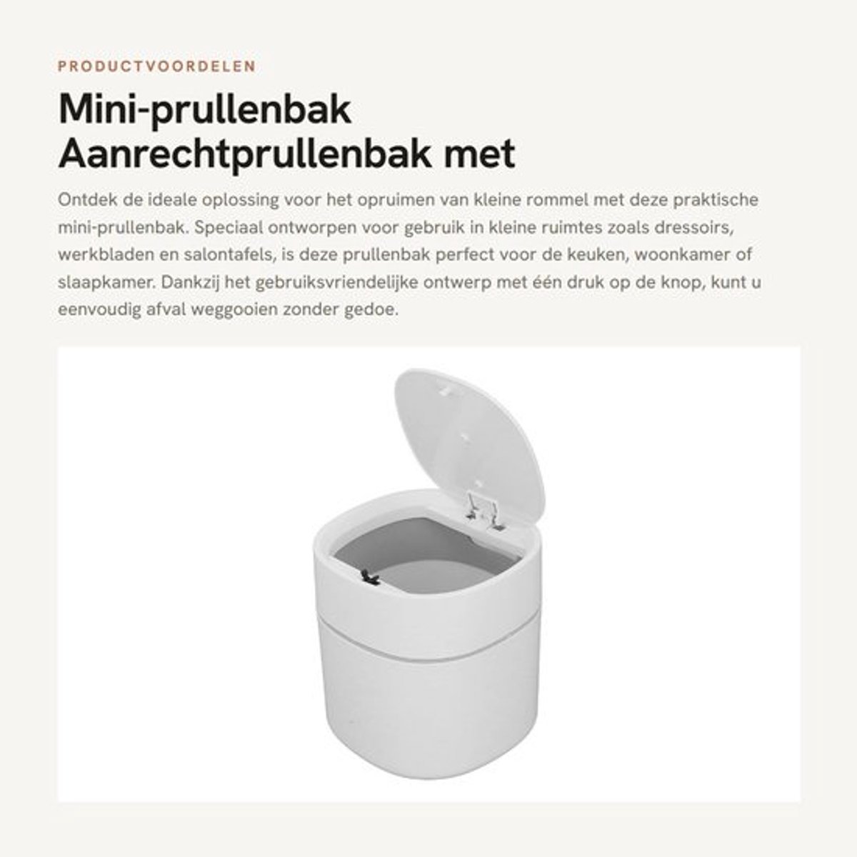Prullenbak Multifunctioneel - Afvalbakje Aanrecht - Prullenbak voor Kleine Ruimtes - Gemakkelijk Schoon te Maken - PP/ABS Materialen - Geschikt voor Keuken/Woonkamer/Slaapkamer - Afvalbak