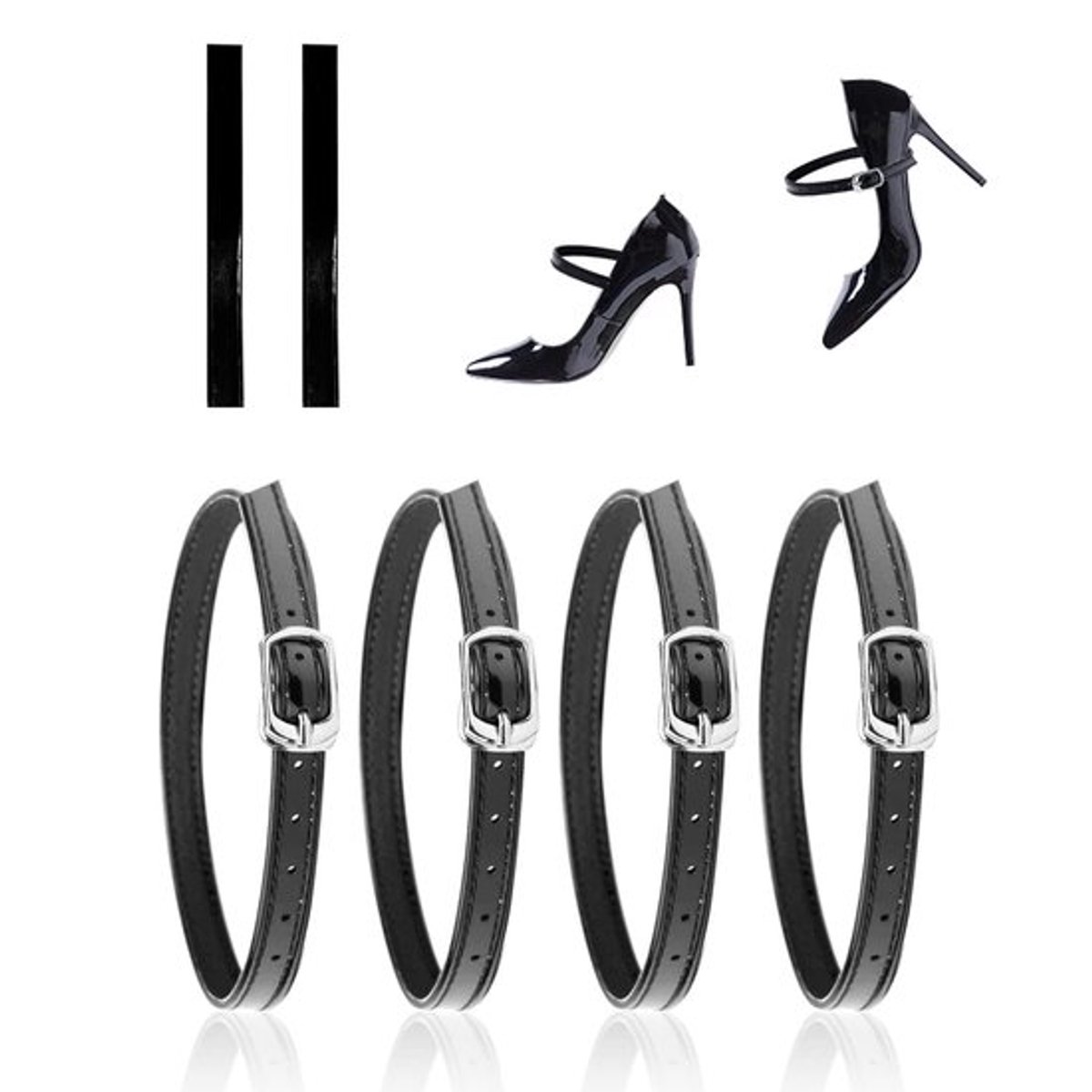 Dames Hoge Hakken - 2 Paar met vetersluiting - Antislip- en imitatieleer enkelbandjes - Zwart - Comfortabele schoenen - Perfect voor feesten - One Size