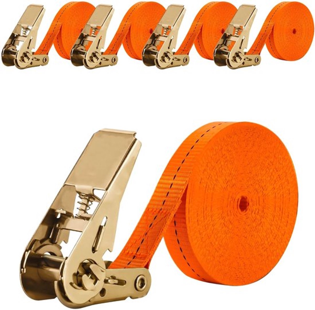 Spanbanden met Ratel - 4 Stuks - 8 m x 2,5 cm - Sjorbanden - Voor Auto/Baggage - Geschikt voor Materiaaltransport - Sjorband