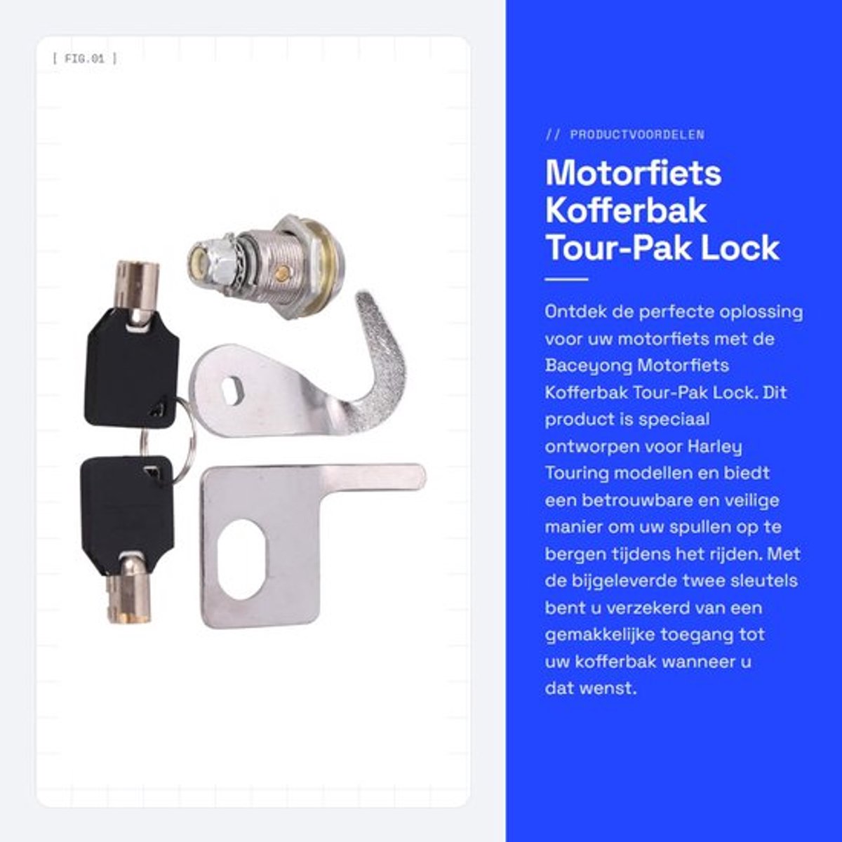 Kofferbak Slot - Motorfiets Tour-Pak Lock - 2 Sleutels - Compatibel met Harley Touring - Onderdeelnummer 53194-07 - Montage Touring Modellen