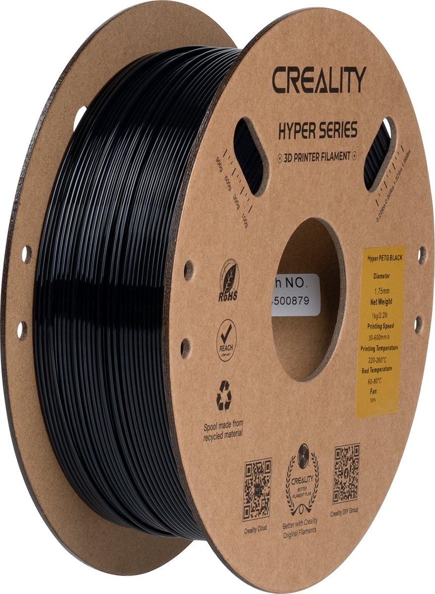 Creality Hyper PETG 3D-Printer Filament - 1,75mm 1kg - Hoge Sterkte - Uitstekende Laaghechting - Duurzaam Printmateriaal - Geschikt voor FDM 3D-Printers - Zwart
