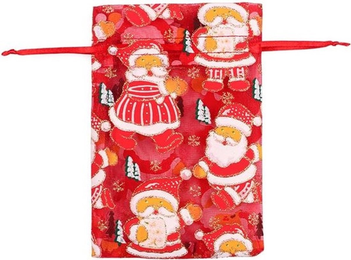 - Kerstzakjes - Organza zakjes - 13 x 18 cm - Sieraden - Snoep - Babyshower - Party - Bruiloft - Snoepzakje - Cadeauzakje - Witte kerstman - Geschikt voor alle gelegenheden - Wit.