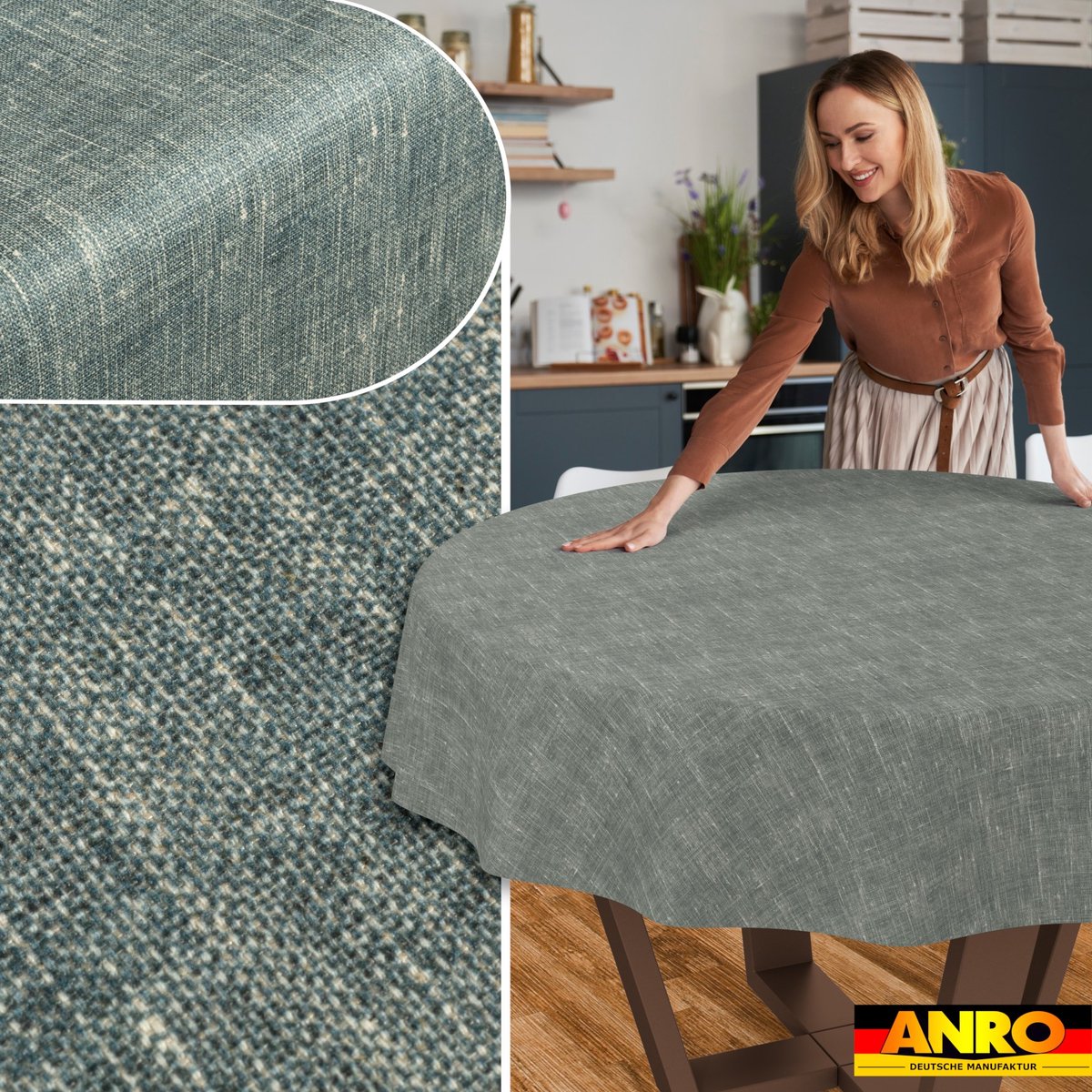 ANRO Tafelkleed Effen linnenlook Meerkleurig Rond Ø120cm Rechte rand Afwasbaar Waterafstotend