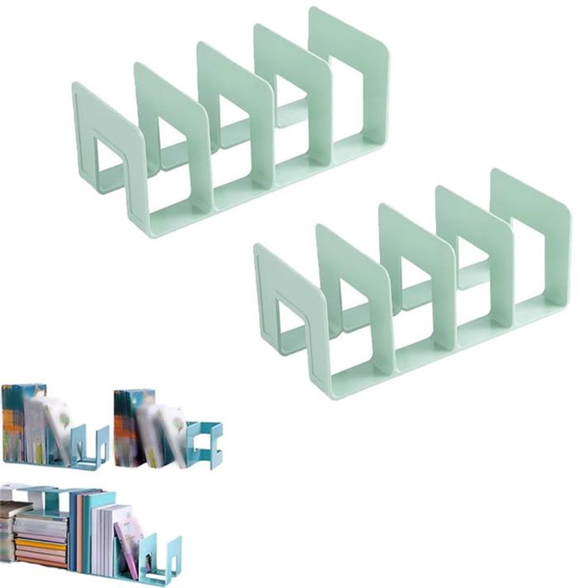 KZQ 2 boekenplanken - Acryl boekenplanken - Bureau-organizer - 4-vaks plastic verborgen boekenplank - 26×12×10,5 cm - Groente
