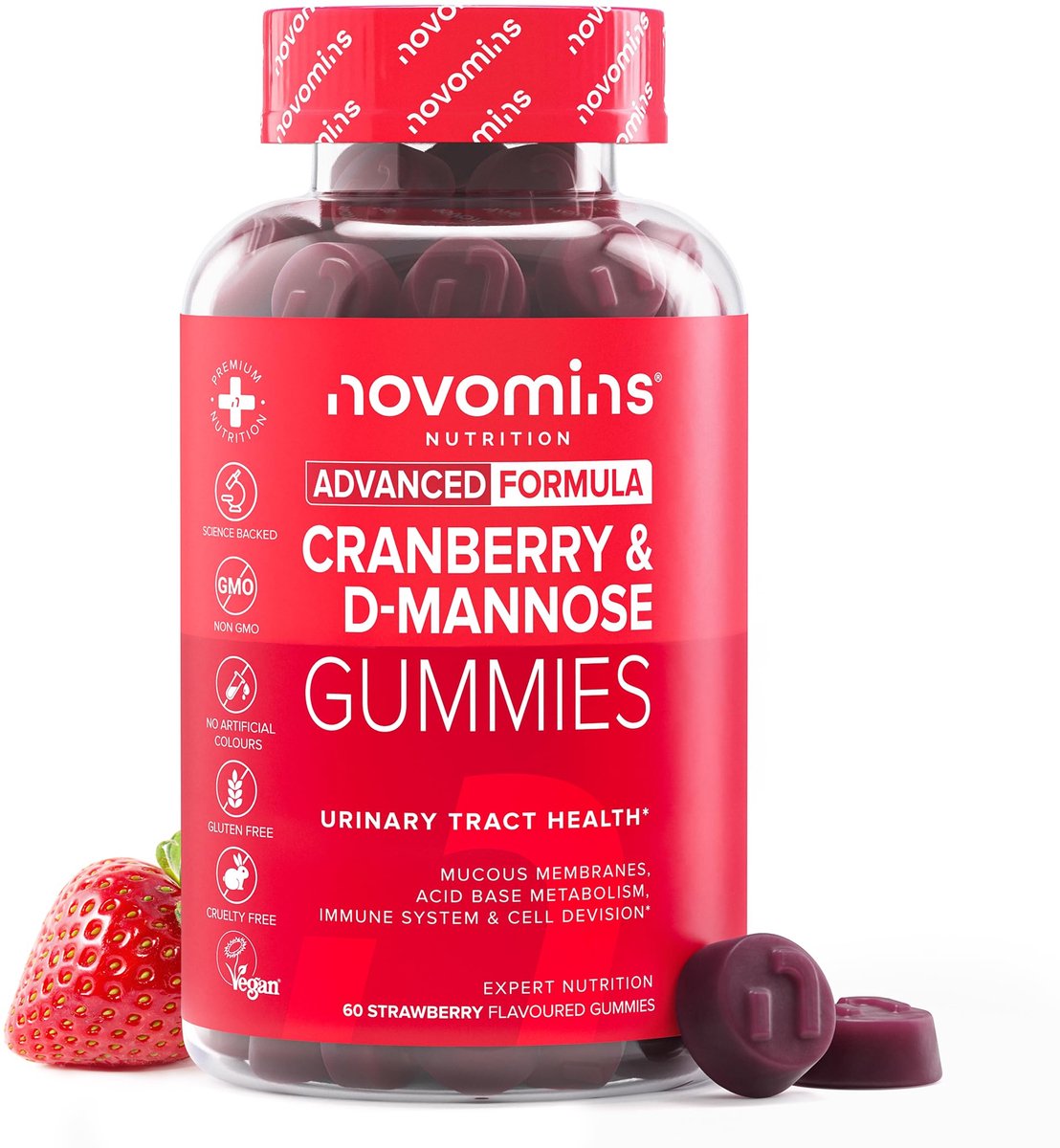 Novomins Cranberry D Mannose Gummies - 600 mg - 60 Gummies - Aardbei