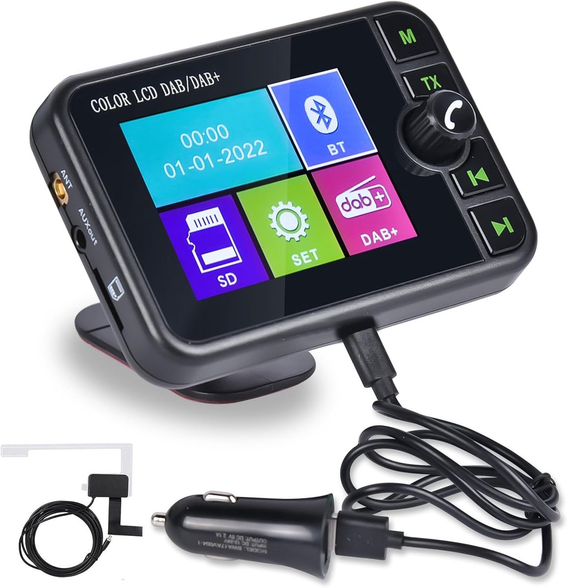 SnelShoppen - DAB DAB+ Digitale Radio Adapter voor Auto met Bluetooth Handsfree, 2.4 Inch LCD Scherm, FM Transmitter en AUX Interface