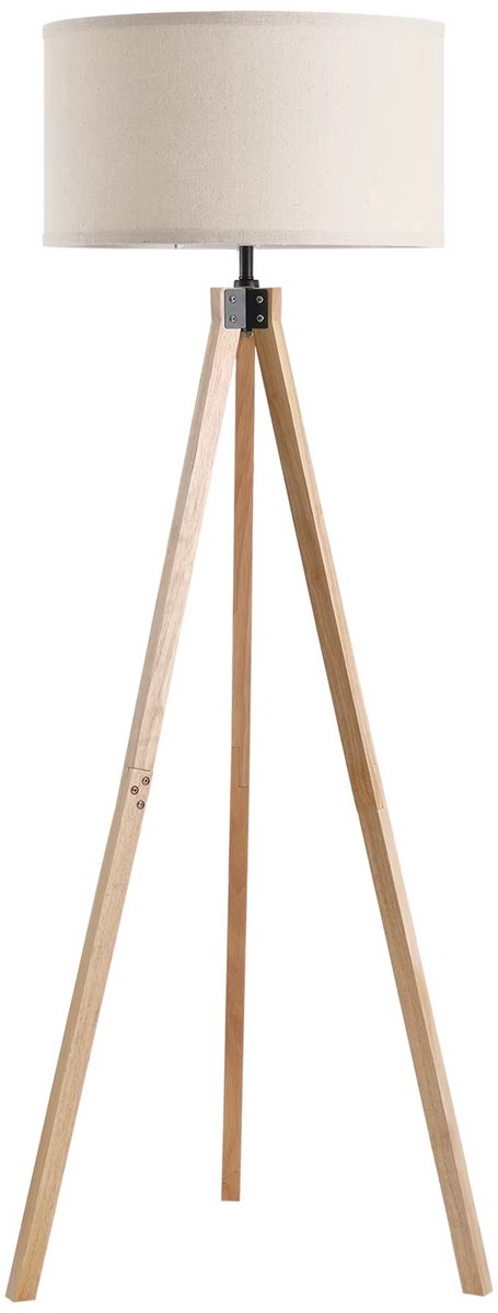 JOYNEXTBUY - Vloerlamp Houten Statief & Beige Lampenkap - Scandinavische Staande Lamp - E 27 Fitting - 152 cm - Beige - Naturel