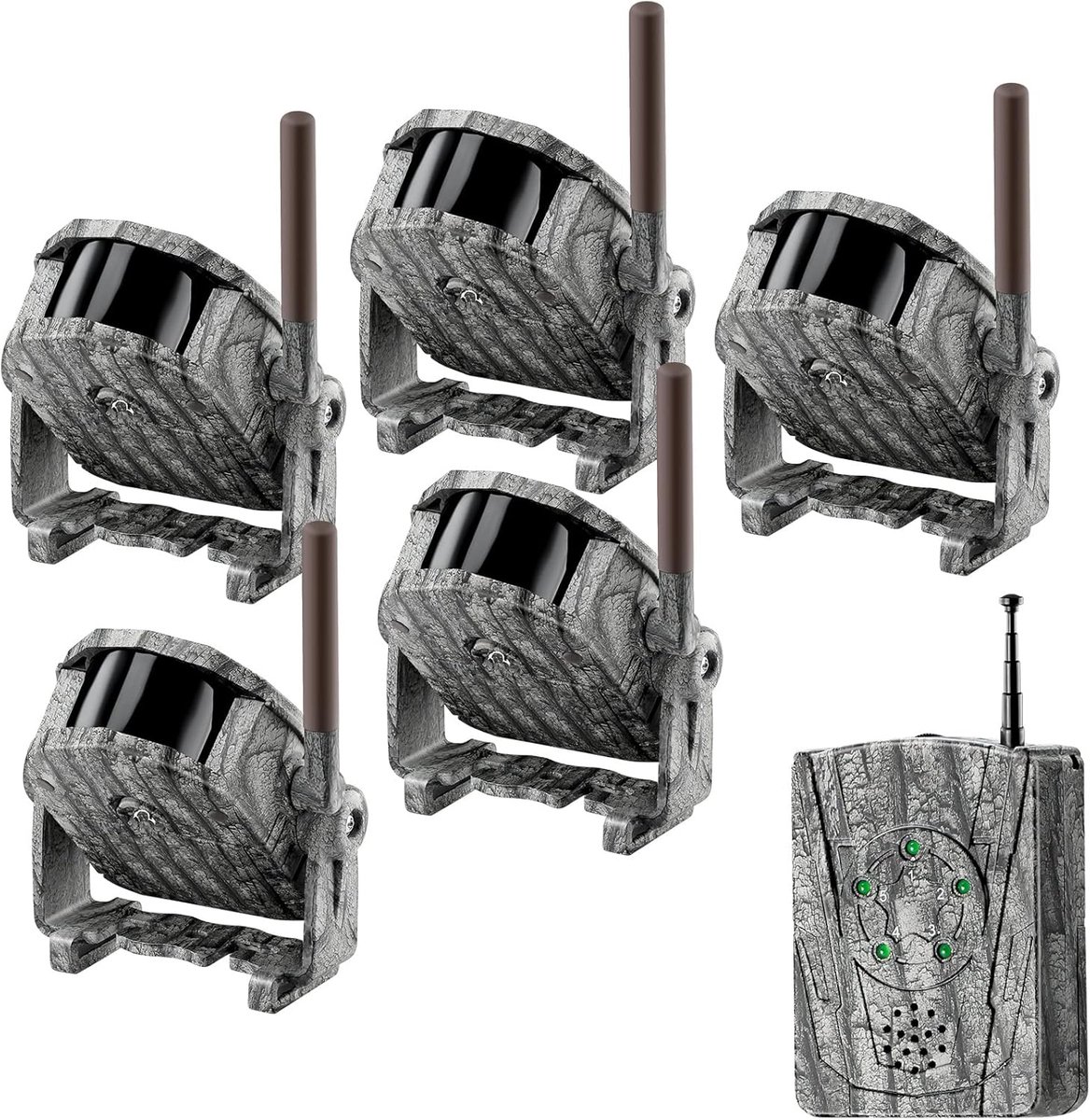 Thijox - Draadloos Alarmsysteem met 300m Bereik, Jachtalarm, Weerbestendig, Bewegingsmelder en Detector, Buitenbeveiliging met 1 Ontvanger en 5 Sensor