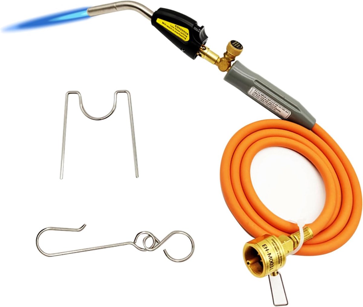 SnelShoppen - Gastoorts voor MAPP en Propaan - Gas Torch Lassen met 1,5 m Slang, Verstelbare Vlamklep, Messing Tip, CGA600 Interface - Ideaal voor Sol