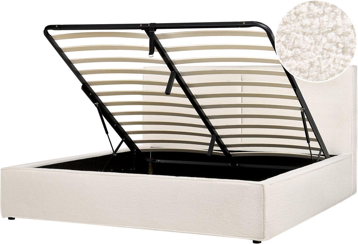 Beliani MOISSAC - Tweepersoonsbed - Gebroken wit - 180 x 200 cm - Polyester