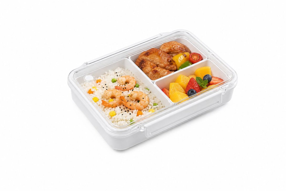 VHV - Lunchbox - Broodtrommel - Luchtdichte Lunchbox met 3 Vakken - 950ml - Magnetronbestendige Broodtrommel met Ontluchtingsventiel - Lekvrije Voedselcontainer - 23x20x5.5 cm - BPA-vrij