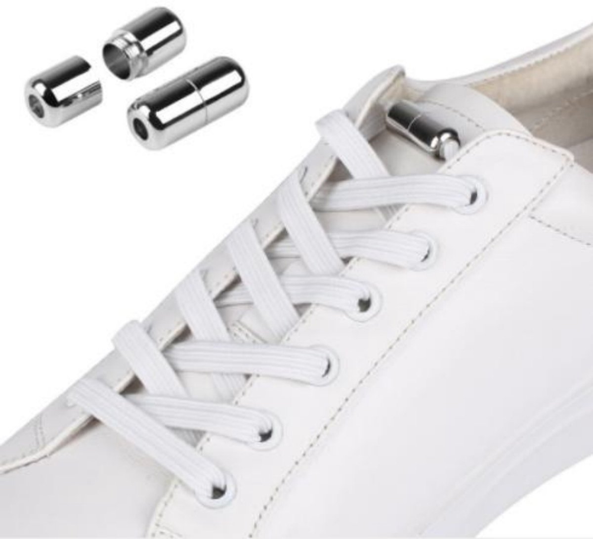 Elastische strikvrije schoenveters met slot 1 paar White