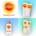 Vision Suncare: Diverse producten met SPF 50 voor langdurige bescherming, waaronder sensitive expert, face fluid en natural bronze.