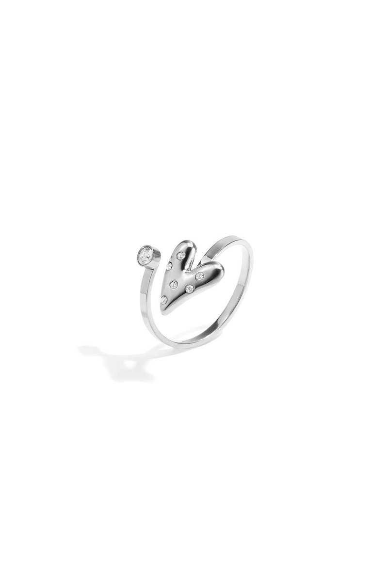 Bijoutheek Ring (Sieraad) Huggie Bold Hart Steentjes Zilverkleurig
