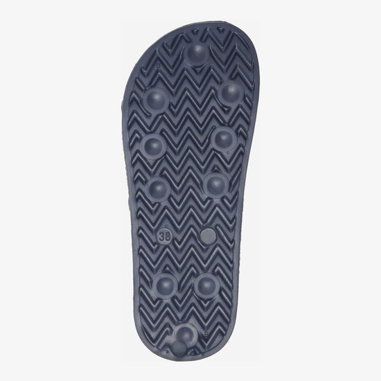 Donkerblauwe slipper zool met zigzag profiel en ronde noppen, maat 38.