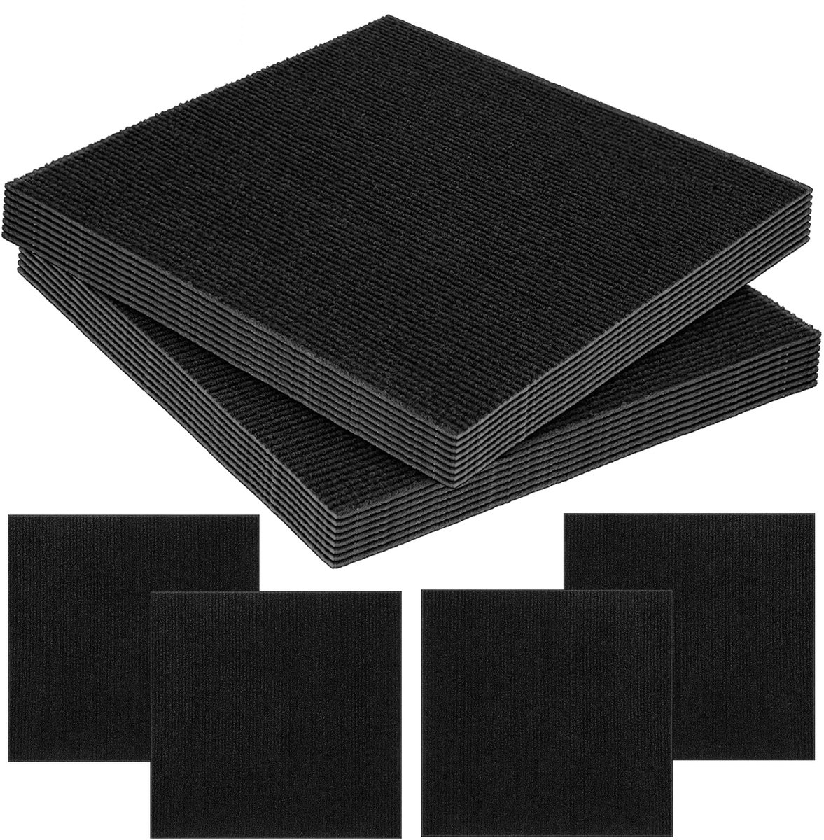 100 Stuks Zelfklevende Vloertegels 30x30 cm – Zwarte Tapijttegel voor Hoge Belasting – Slipvast & Onderhoudsvriendelijk voor Slaapkamer, Hotel en Winkelcentrum