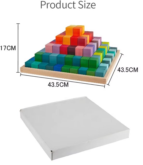 Houten blokken in tray - Regenboogkleuren - 100 blokken - Open einde speelgoed - Educatief montessori speelgoed - Grapat en Grimms style van Houten — afbeelding 5