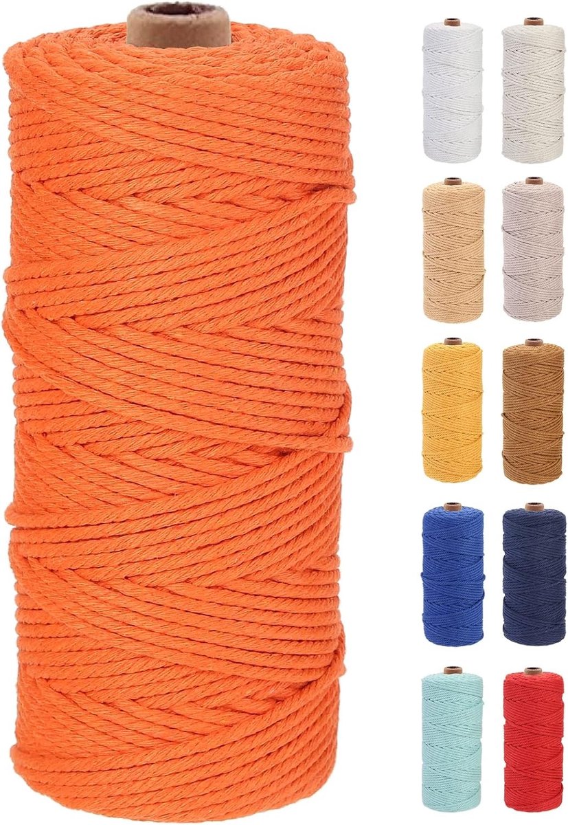 Premium Katoenen Macramé Touw 3 mm x 100 m - Zacht, Chemisch Vrij en Perfect voor Macramé Projecten, Knopen en Ambachten