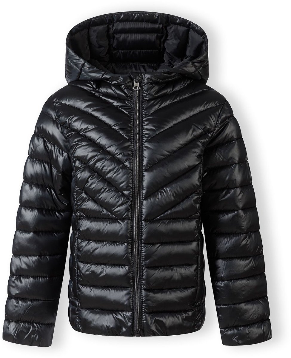 Minoti gewatteerde winterjas meisjes met capuchon - puffer - zwart