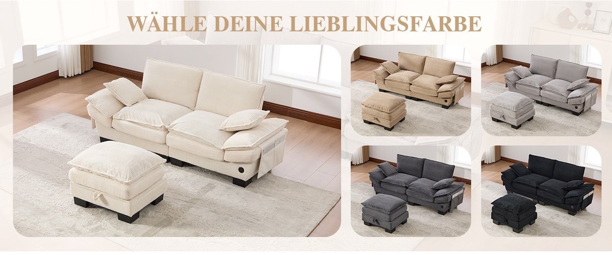 YYchan modulaire bank met hocker - beige - 190 x 132 x 84 cm