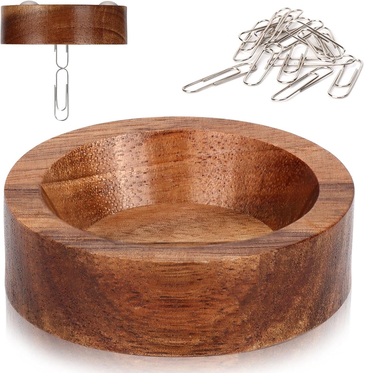 Thijox - Paperclipdispenser met Magneet en Houten Houder - 6,5 x 2 cm - Magnetische Paperclips Dispenser voor Kantoor, School en Thuis - Handige Kanto