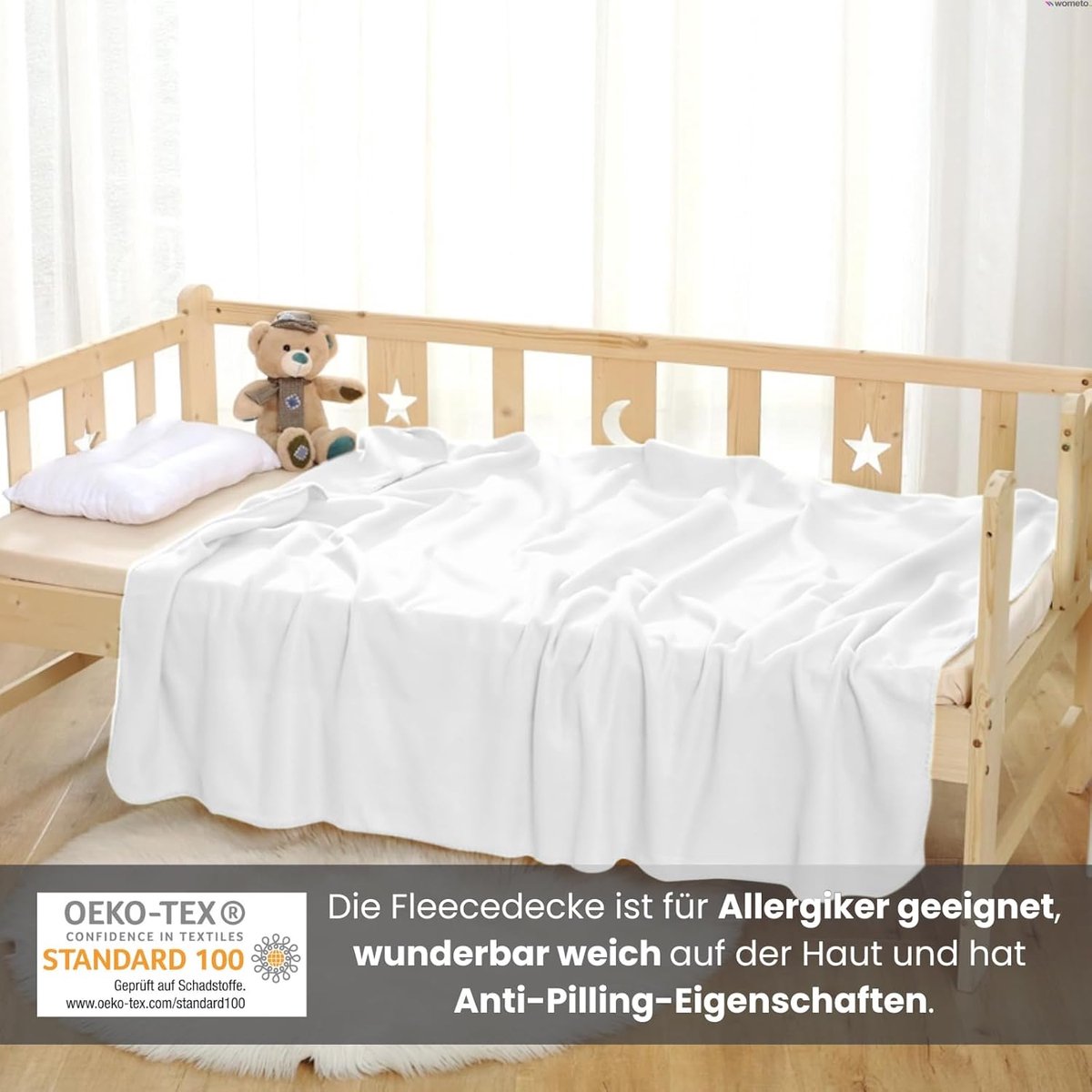 Thijox - Set van 2 Polar-fleecedekens 130x160 cm, zacht anti-pluis stiksel, ÖkoTex goedgekeurd, witte knuffeldekens voor woonkamer, bed, buiten, campi