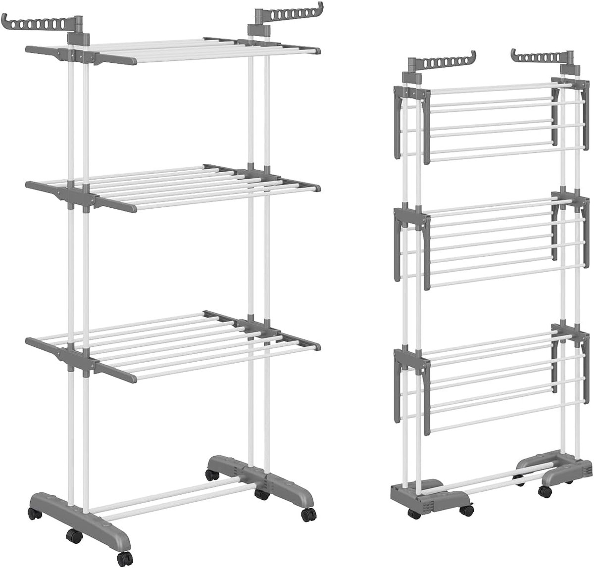 SnelShoppen - Tower droogrek, inklapbaar wasrek met 6 vleugels op 3 niveaus, uitbreidbaar van 66-130 cm, ruimtebesparende poten voor binnen en buiten