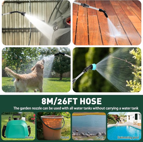 Draadloze drukspuit met 7,4 V, krachtige elektrische plantensproeier, oplaadbare telescopische steel en 8 m slang voor tuinonderhoud van Merkloos	 — afbeelding 3