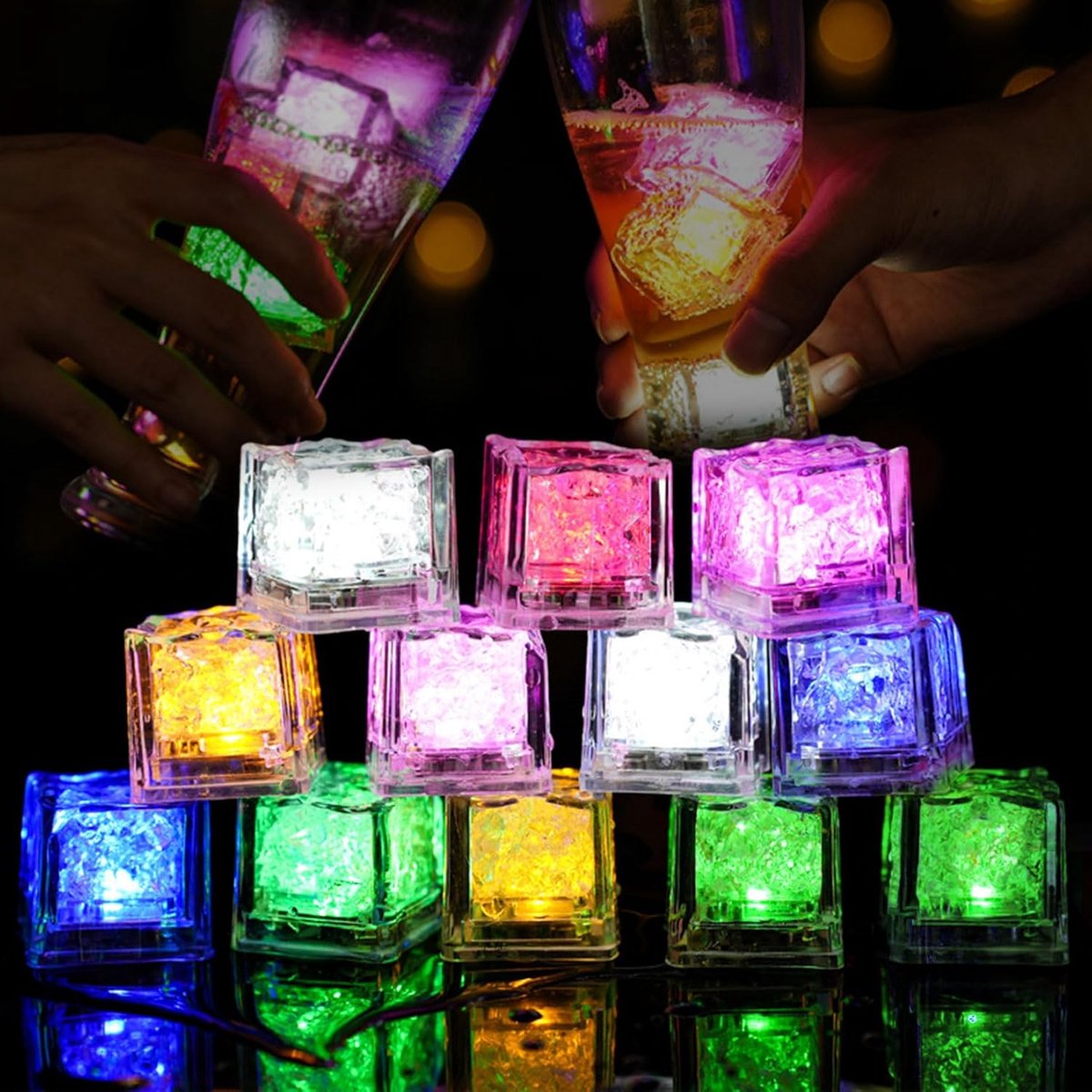 SnelShoppen - LED Luminous Ice Cubes 12 Stuks - Herbruikbare Verlichte IJsblokjes voor Kinderen - Veilig Plastic - Ideaal voor Feestjes, Trouwerijen,