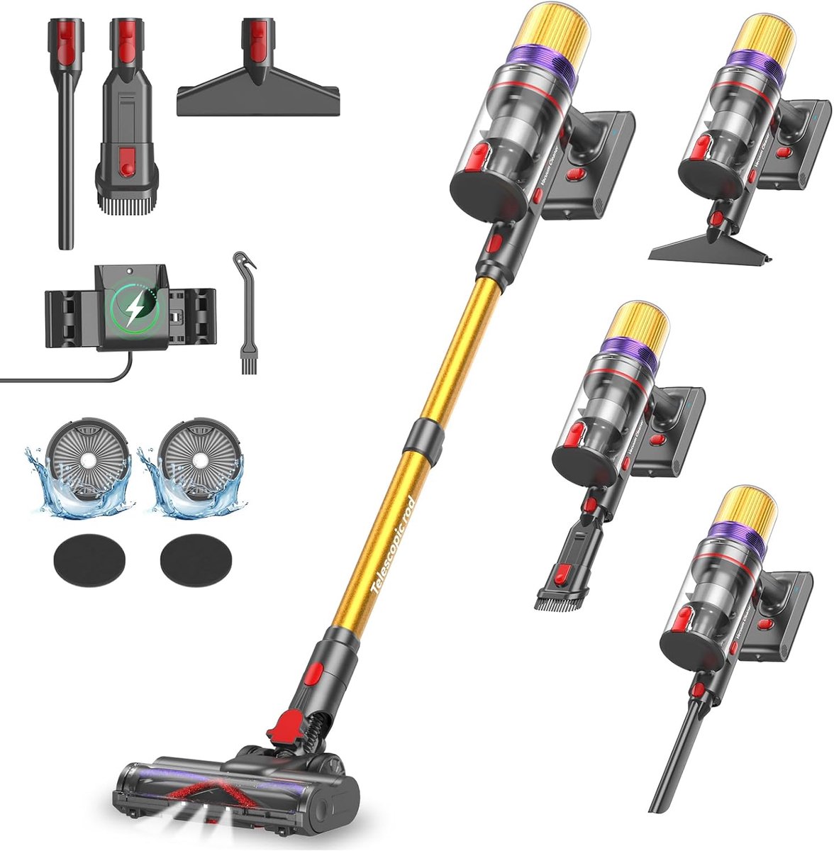 SnelShoppen - Draadloze Stofzuiger 55Kpa/600W/80Min, Vacuüm Cleaner met LED Touchscreen, Anti-klit Borstel, Automatische Modus voor Tapijt, Dierenhare