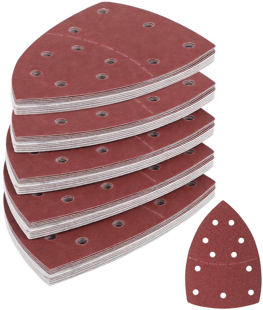 Thijox - 50 stuks deltaschuurpapier, driehoekslijper, schuurpapier korrel 40/60/80/120/180, klittenband schuurpads, driehoekige schuurschijf voor hout